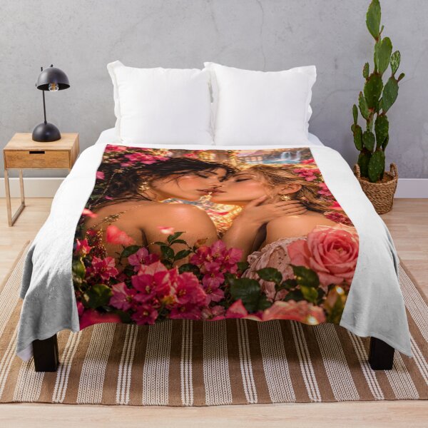 Item preview, Enchanted Lesbian Romance – Two Women Among Pink Roses and Golden Light designed and sold by IRON SIREN.