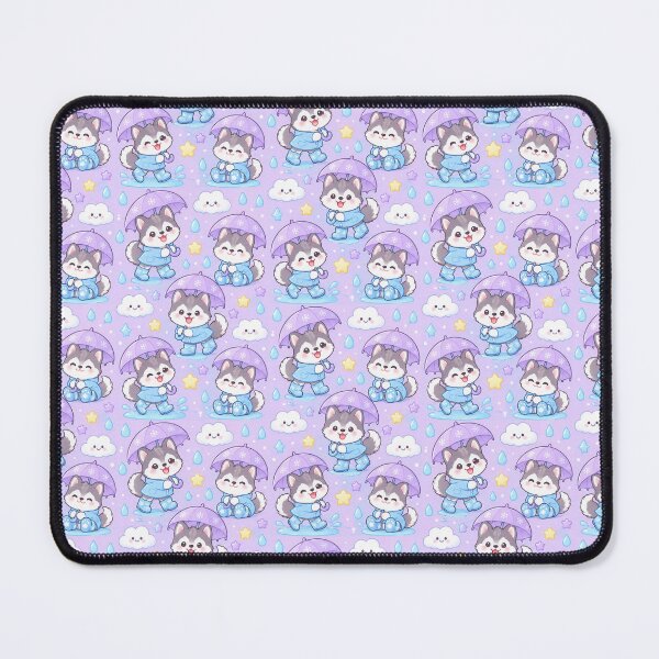 Item preview, Kawaii Rainy Day Husky Puppies with Snowflake Rain Boots and Lavender Umbrellas designed and sold by Soft Berry Studio.