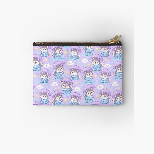 Item preview, Kawaii Rainy Day Husky Puppies with Snowflake Rain Boots and Lavender Umbrellas designed and sold by Soft Berry Studio.