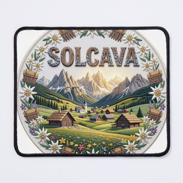 Item preview, Solcava Slovenia Alpine Valley Village Mountain Meadows Embroidered Patch Sticker designed and sold by Imaginarium of Chaos falcon88 .