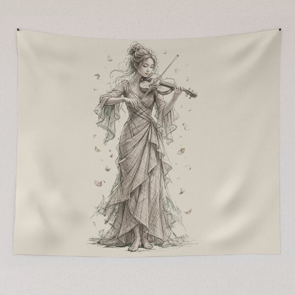 Item preview, Violinist Woman Sketch Fine Line Musician Illustration designed and sold by  One City Two Children Studio.