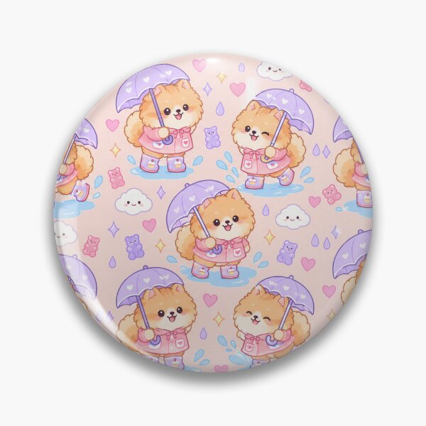 Item preview, Kawaii Rainy Day Pomeranian Puppies with Cupcake Rain Boots and Lavender Umbrellas designed and sold by Soft Berry Studio.