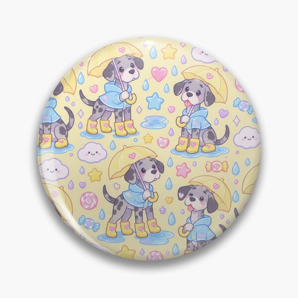 Item preview, Kawaii Rainy Day Great Dane Puppies with Heart Rain Boots and Yellow Umbrellas designed and sold by Soft Berry Studio.