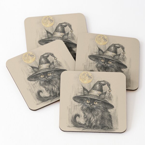 Item preview, Cute Black Cat in a Witch Hat designed and sold by kolonjArt.