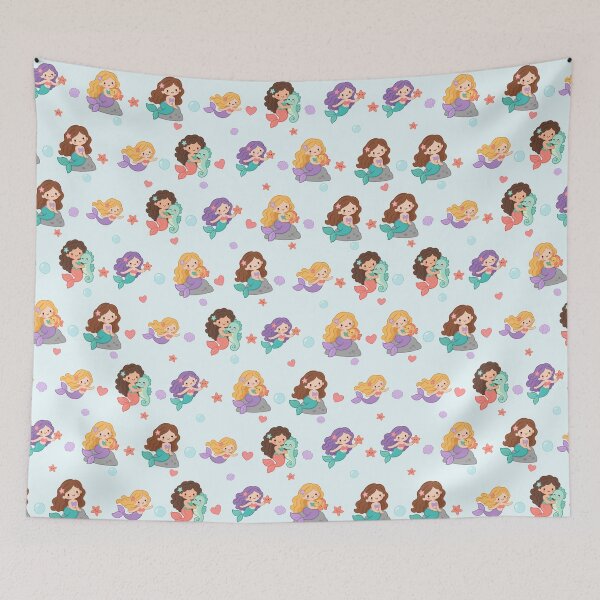 Item preview, Kawaii Mermaid Ocean Cute Seamless Pattern Print designed and sold by Inkworksbyshery.