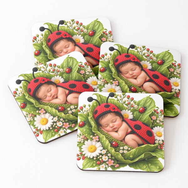 Item preview, Adorable Baby Ladybug Sleeping in a Leaf with Daisies designed and sold by IRON SIREN.