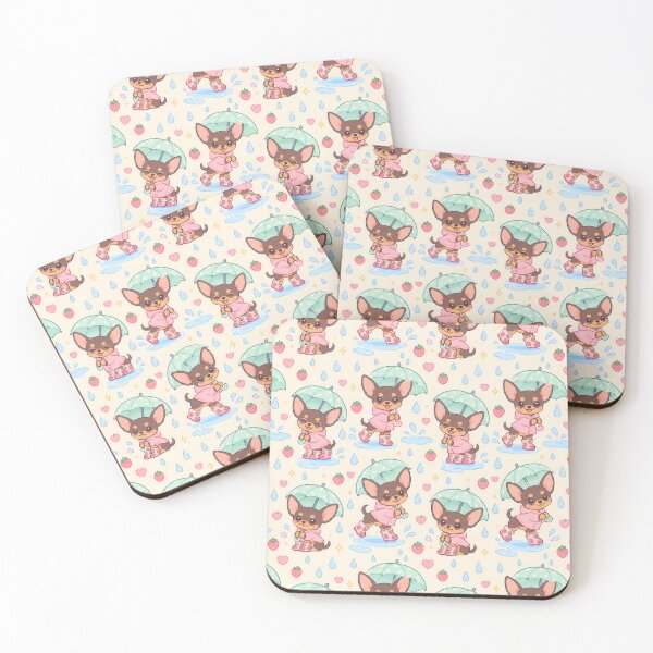 Item preview, Kawaii Miniature Pinscher Rainy Day Pattern with Strawberry Rain Boots designed and sold by Soft Berry Studio.