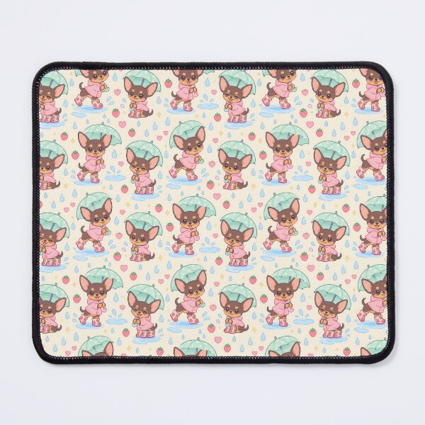 Item preview, Kawaii Miniature Pinscher Rainy Day Pattern with Strawberry Rain Boots designed and sold by Soft Berry Studio.