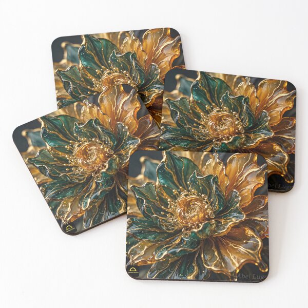 Item preview, Golden Bloom Jade Emerald Glass Flower Black Gold | Lugo Sunset Visions designed and sold by Lugo Sunset Visions.