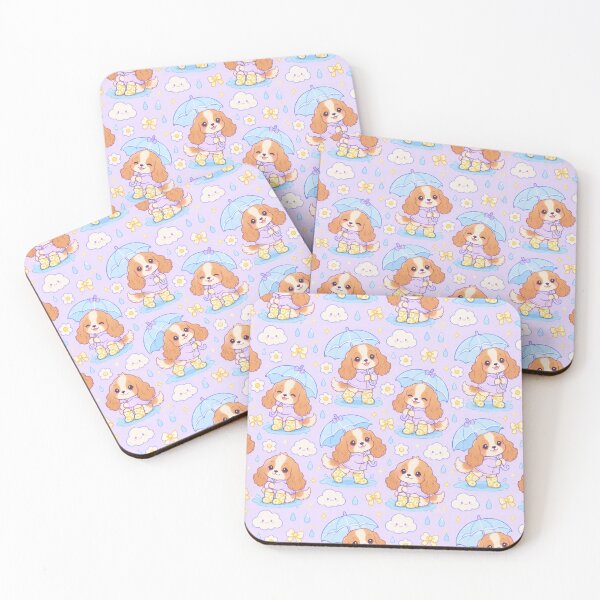 Item preview, Kawaii Cocker Spaniel Rainy Day Pattern with Daisy Rain Boots designed and sold by Soft Berry Studio.