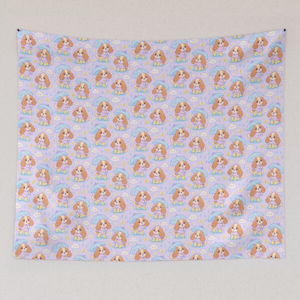 Item preview, Kawaii Cocker Spaniel Rainy Day Pattern with Daisy Rain Boots designed and sold by Soft Berry Studio.