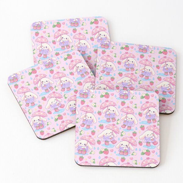 Item preview, Kawaii Bunny Rainy Day Pattern with Strawberry Rain Boots and Heart Umbrellas designed and sold by Soft Berry Studio.