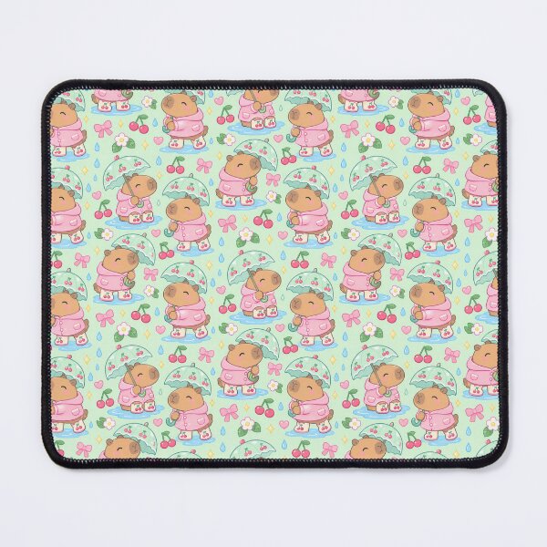 Item preview, Kawaii Capybara Rainy Day Pattern with Cherry Rain Boots and Mint Umbrellas designed and sold by Soft Berry Studio.