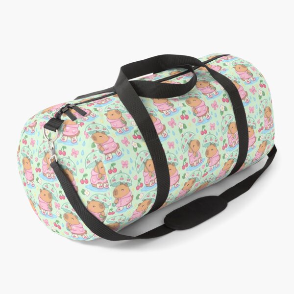 Item preview, Kawaii Capybara Rainy Day Pattern with Cherry Rain Boots and Mint Umbrellas designed and sold by Soft Berry Studio.