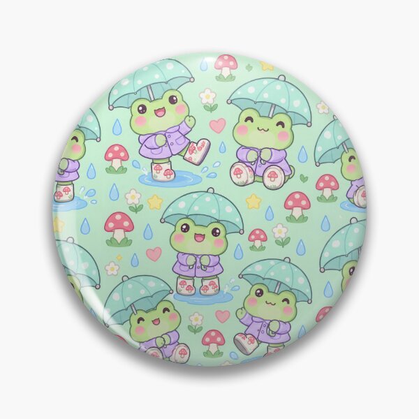 Item preview, Kawaii Frog Rainy Day Pattern with Mushroom Rain Boots and Mint Umbrellas designed and sold by Soft Berry Studio.