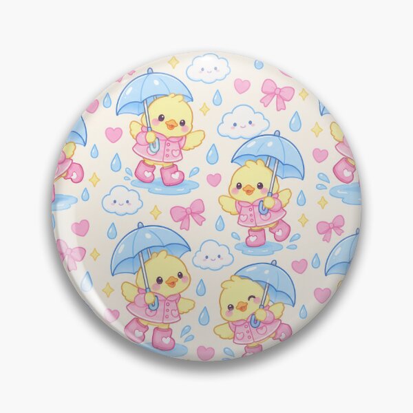 Item preview, Kawaii Duckling Rainy Day Pattern with Heart Rain Boots and Blue Umbrellas designed and sold by Soft Berry Studio.