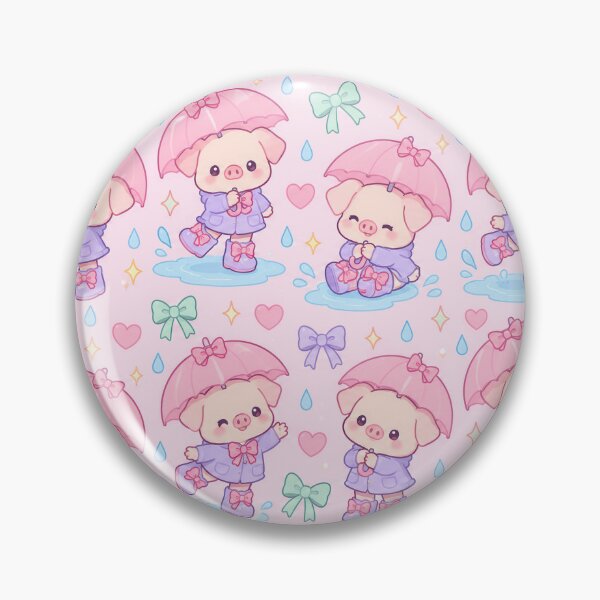 Item preview, Kawaii Piglet Rainy Day Pattern with Bow Rain Boots and Pink Umbrellas designed and sold by Soft Berry Studio.