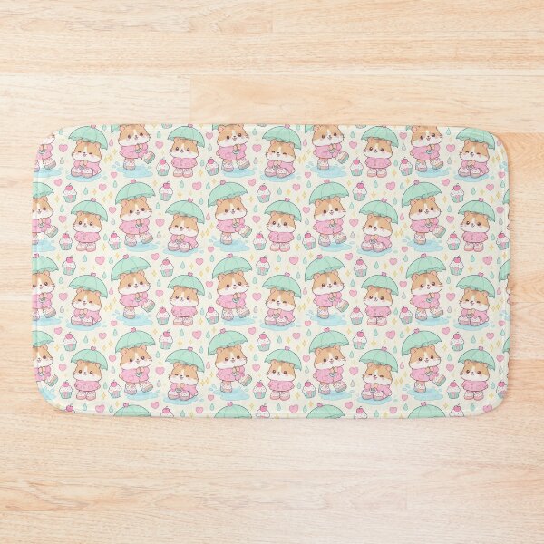 Item preview, Kawaii Hamster Rainy Day Pattern with Cupcake Rain Boots and Mint Umbrellas designed and sold by Soft Berry Studio.