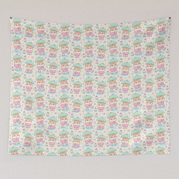 Item preview, Kawaii Hamster Rainy Day Pattern with Cupcake Rain Boots and Mint Umbrellas designed and sold by Soft Berry Studio.