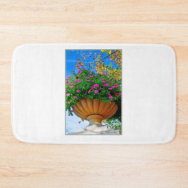 Item preview, Fluted, Cast Stone, Pedestal, Urn Planter, Pink Petunia Flowers designed and sold by AMacGPhilly.