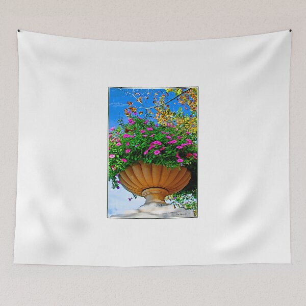 Item preview, Fluted, Cast Stone, Pedestal, Urn Planter, Pink Petunia Flowers designed and sold by AMacGPhilly.