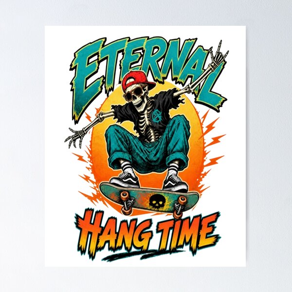 Item preview, Eternal Hang Time Skeleton Skateboard Design designed and sold by BajioAmigos.