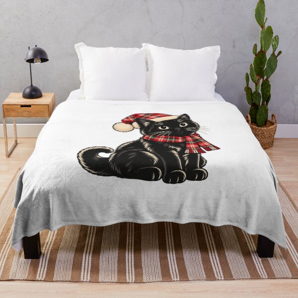 Item preview, Black Christmas Cat in Plaid Scarf designed and sold by AMICO77.