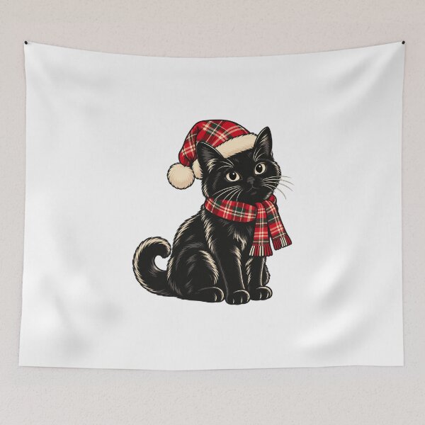 Item preview, Black Christmas Cat in Plaid Scarf designed and sold by AMICO77.