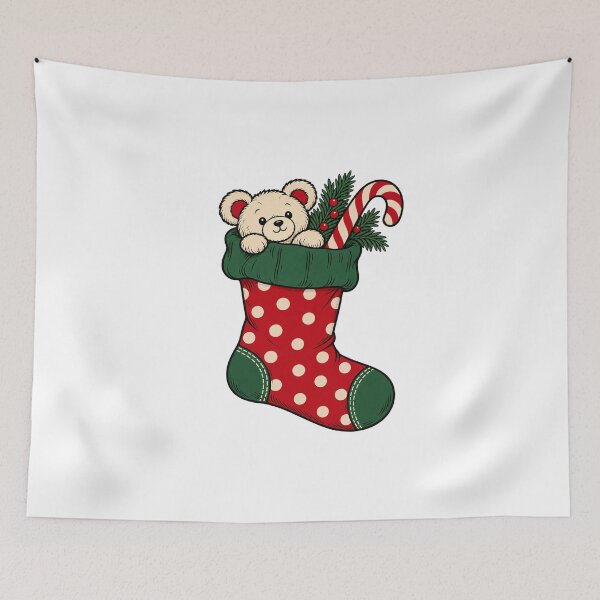Item preview, Polka Dot Christmas Stocking with Teddy Bear designed and sold by AMICO77.