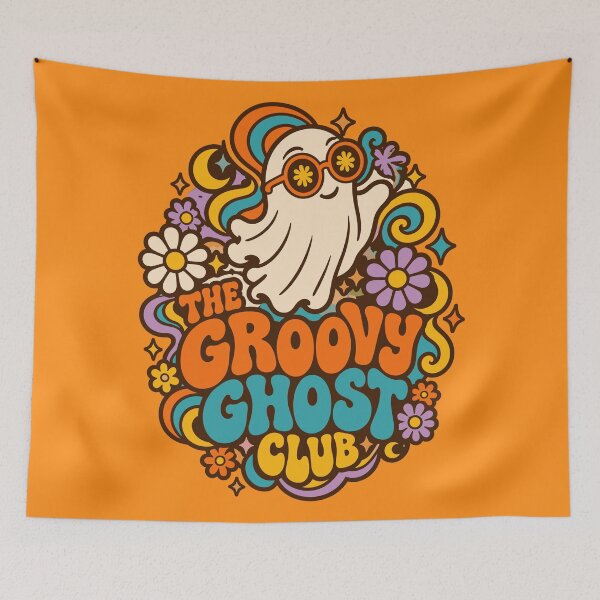 Item preview, The Groovy Ghost Club - Retro 70s Halloween Floral Graphic designed and sold by Far Out Goods.