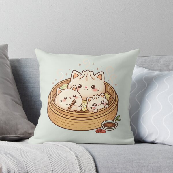 Item preview, Cute Cat Dumplings In Bamboo Steamer - Kawaii Dim Sum Art designed and sold by Driesman.