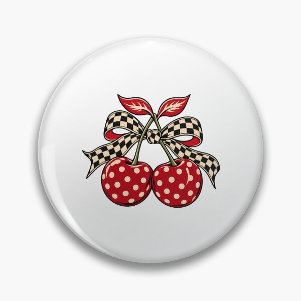 Item preview, Retro Polka Dot Cherries with Checkered Bow designed and sold by AMICO77.