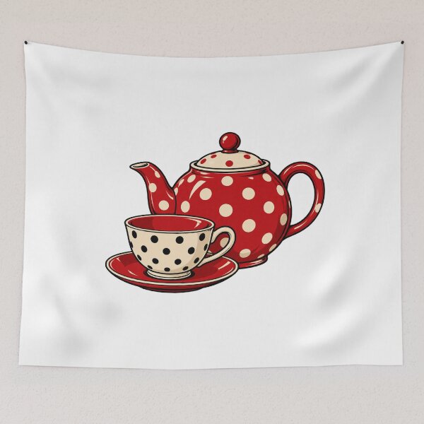 Item preview, Retro Red Polka Dot Teapot and Teacup designed and sold by AMICO77.