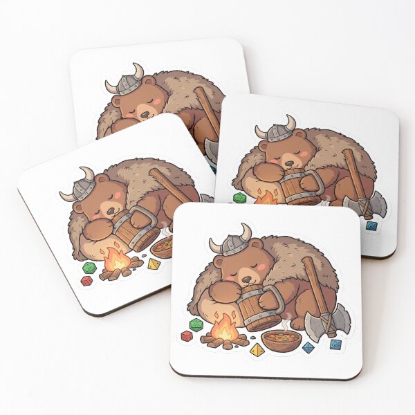 Item preview, Barbarian Bear Cozy Nap Viking Helmet Tabletop RPG Sticker designed and sold by THELOREAN.