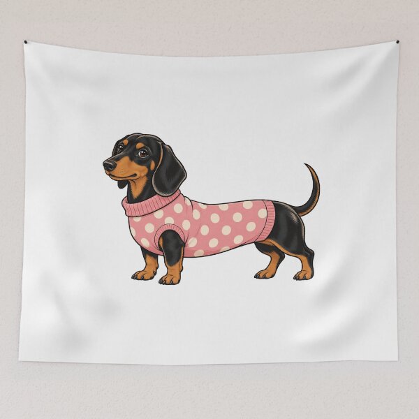 Item preview, Dachshund in Pink Polka Dot Sweater designed and sold by AMICO77.