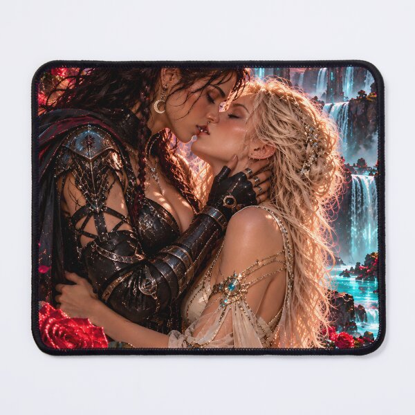 Item preview, Dark Fantasy Lesbian Romance – Enchanted Waterfall City Under a Blood Moon designed and sold by IRON SIREN.