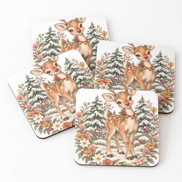 Item preview, Vintage Christmas Reindeer Cute Retro Winter Fawn Forest designed and sold by Nordo Studio.