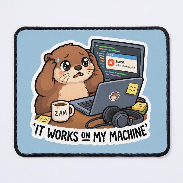 Item preview, It Works On My Machine Panicked Otter Developer Sticker designed and sold by THELOREAN.