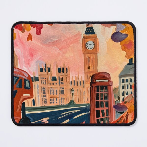 Item preview, Celebrate London in Fall with Big Ben, a Red Double-Decker Bus, and Vibrant Autumn Leaves designed and sold by OlfactoART Studio.