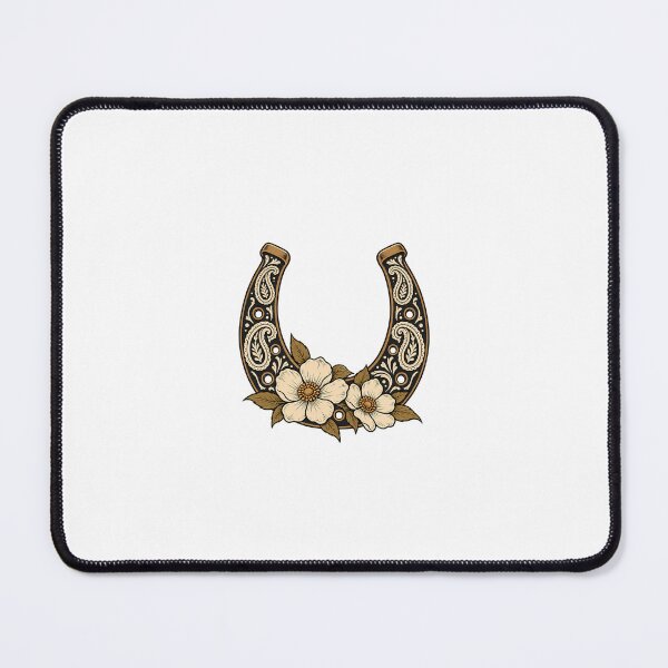 Item preview, Black Paisley Horseshoe with Cream Flowers designed and sold by AMICO77.