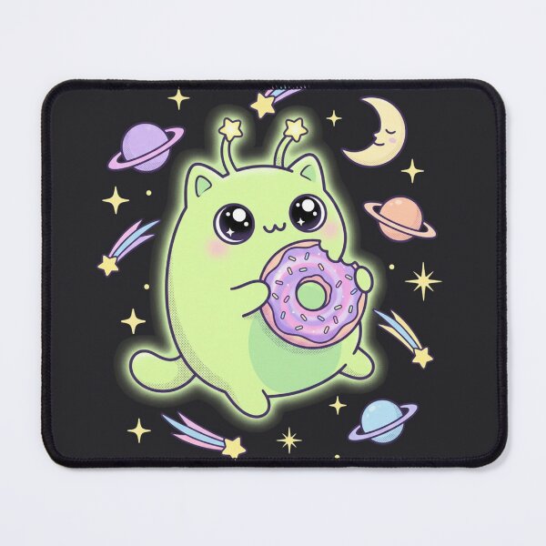 Item preview, Kawaii Alien Cat Eating Donut In Space - Cute Cosmic Kitty Art designed and sold by Driesman.