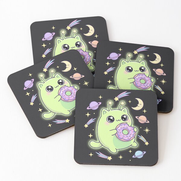 Item preview, Kawaii Alien Cat Eating Donut In Space - Cute Cosmic Kitty Art designed and sold by Driesman.