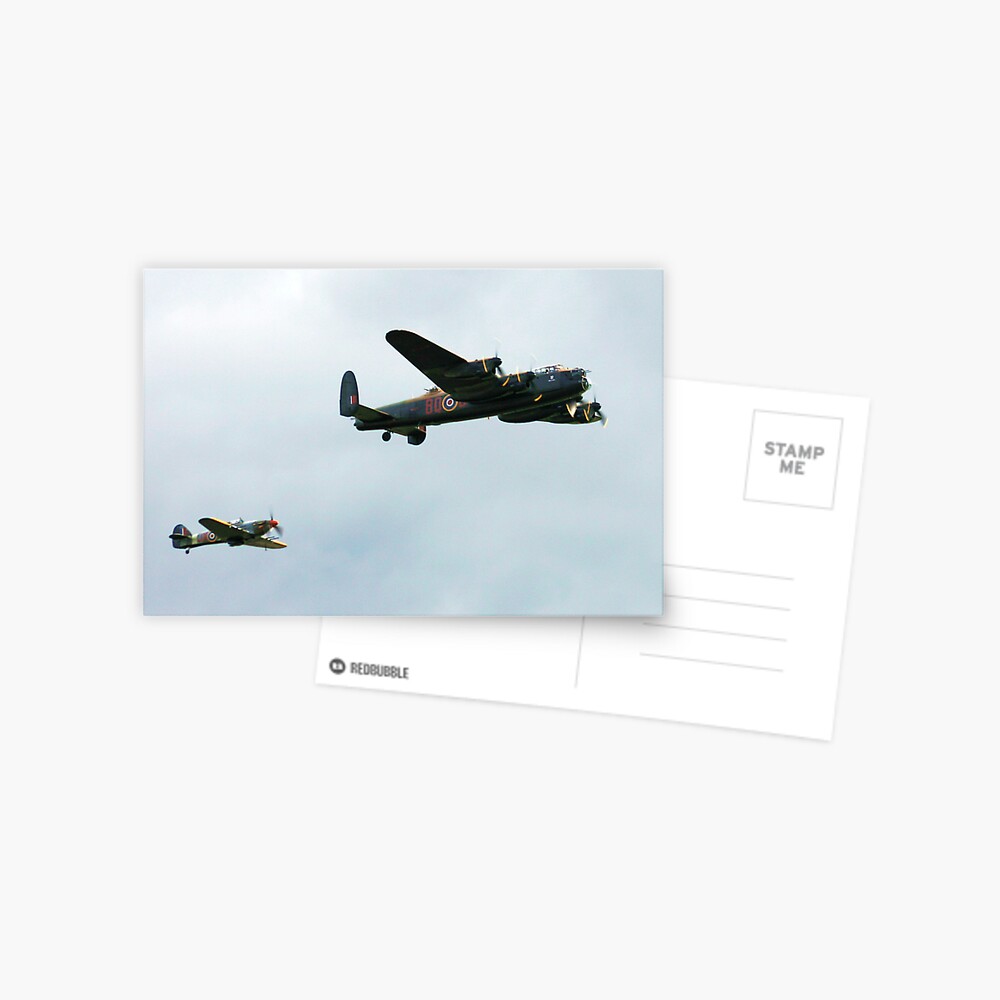 Lancaster with Hurricane escort Postcard
