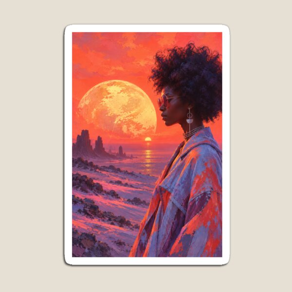 Item preview, Afrofuturism image of woman standing near a beach designed and sold by RoseShop2093.