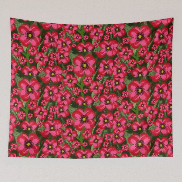 Item preview, Bold Pink Flowers Dark Green Pattern designed and sold by CreationsbyGio.