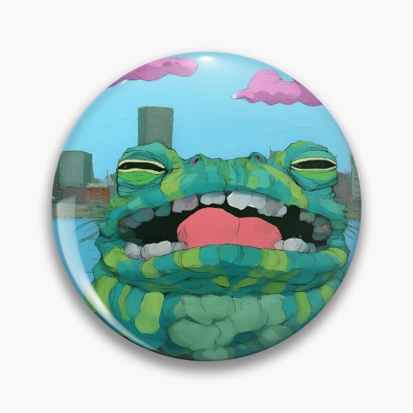 Item preview, Giant Green Toad Floating Wooden Raft City Skyline Art designed and sold by Lunat1kk.