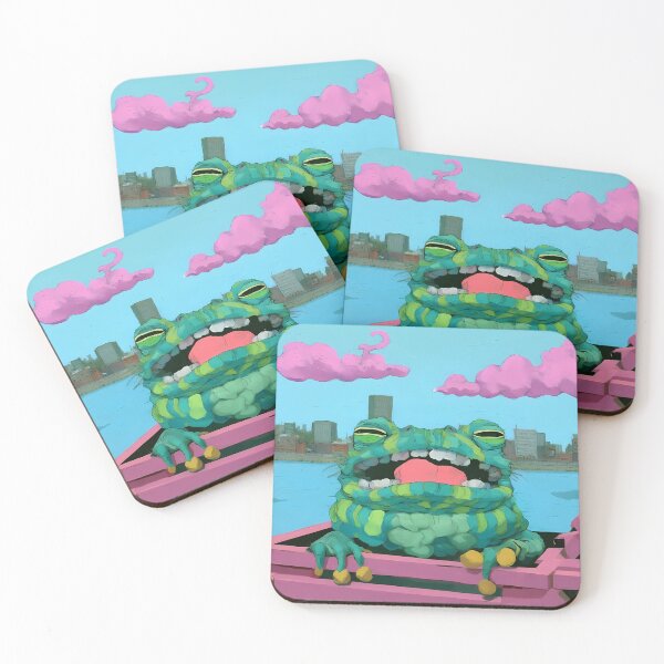 Item preview, Giant Green Toad Floating Wooden Raft City Skyline Art designed and sold by Lunat1kk.