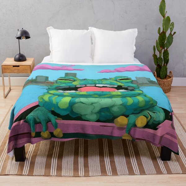 Item preview, Giant Green Toad Floating Wooden Raft City Skyline Art designed and sold by Lunat1kk.