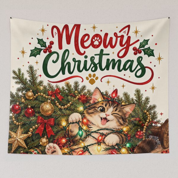 Item preview, Funny Christmas Cat Tangled in Lights Meowy Christmas designed and sold by DigitalChickHub.