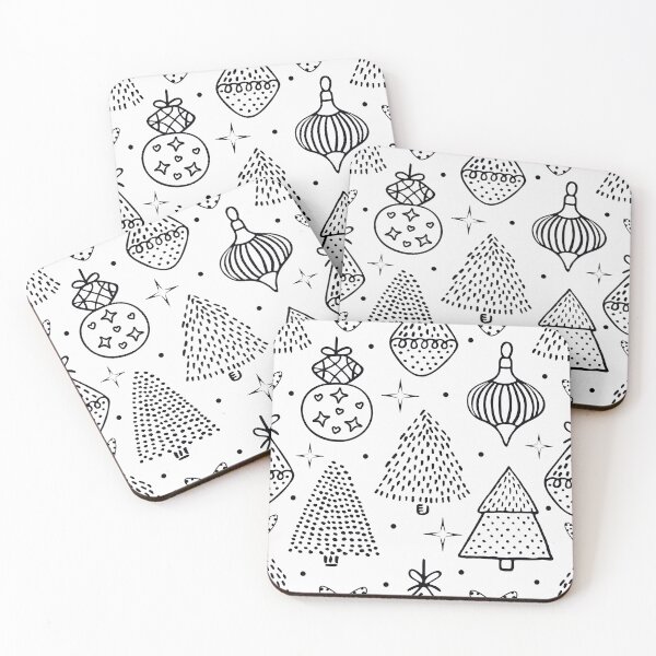 Item preview, Black line Christmas seamless pattern on white background designed and sold by OM-lova.